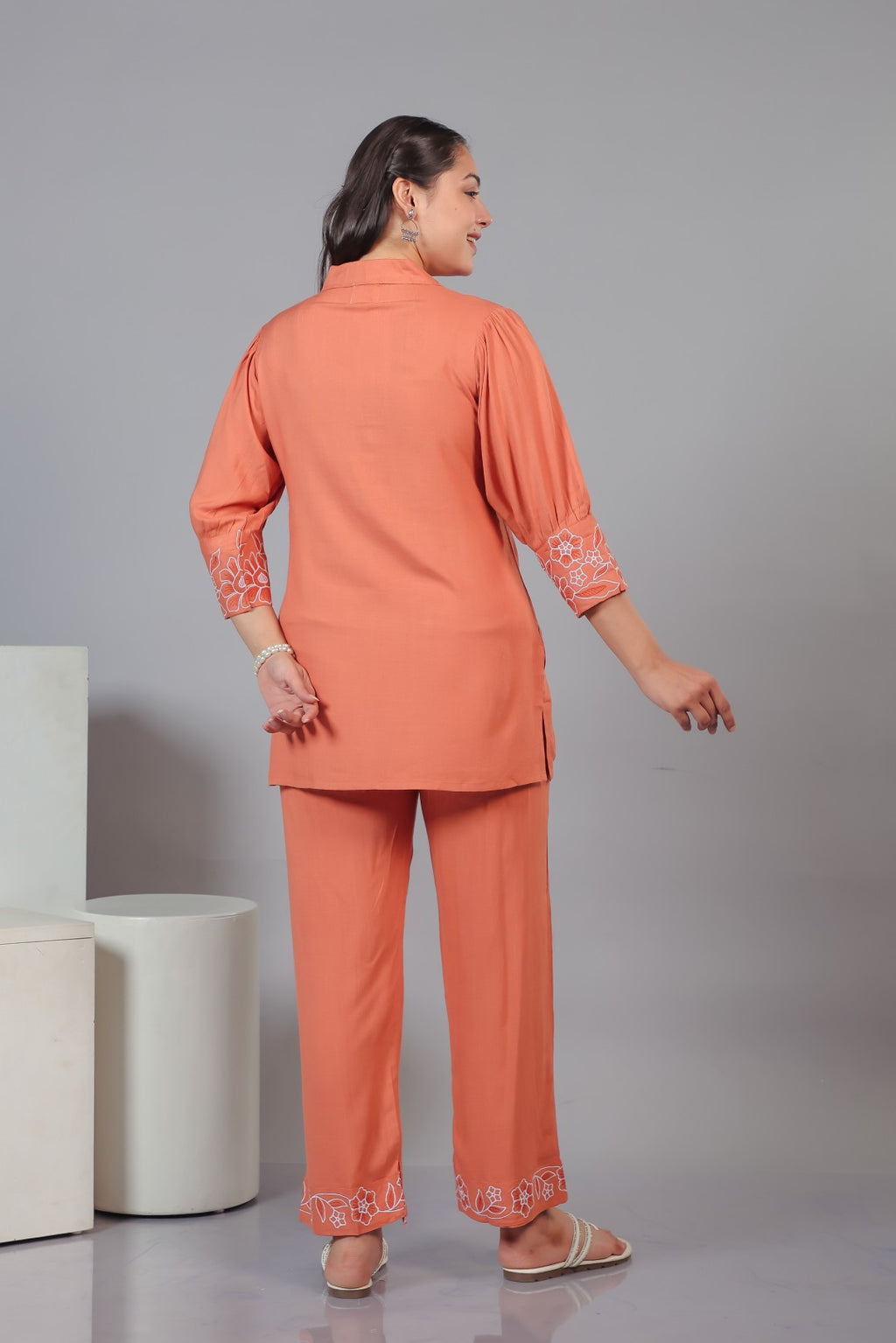 Peach Rayon with Thread Work Co-ord Set