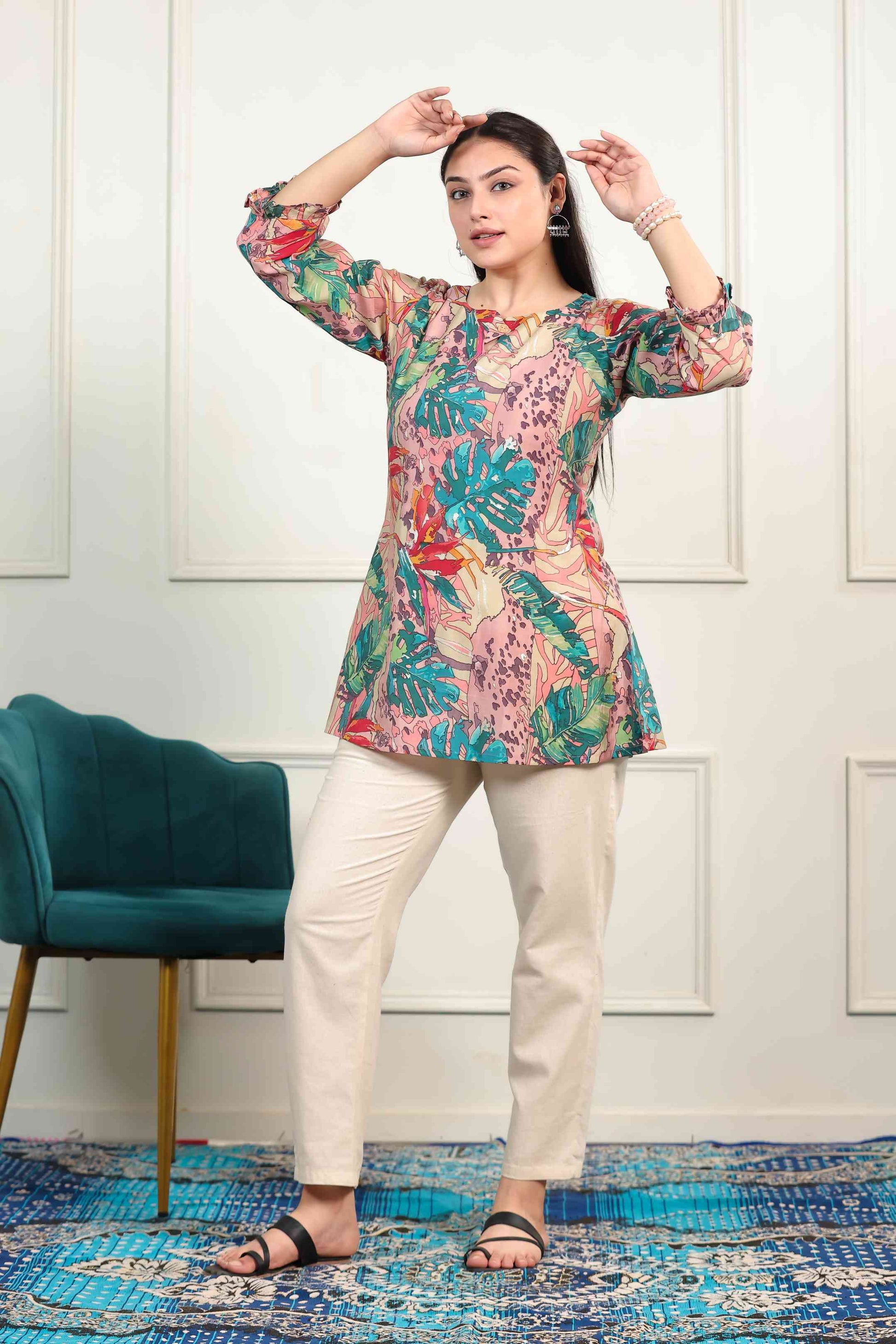 Multi Color Muslin Printed Short Kurti