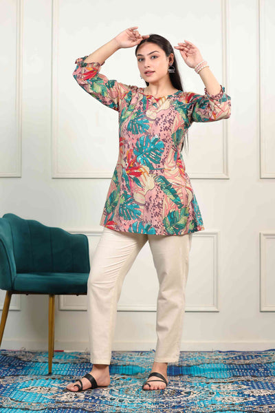 Multi Color Muslin Printed Short Kurti