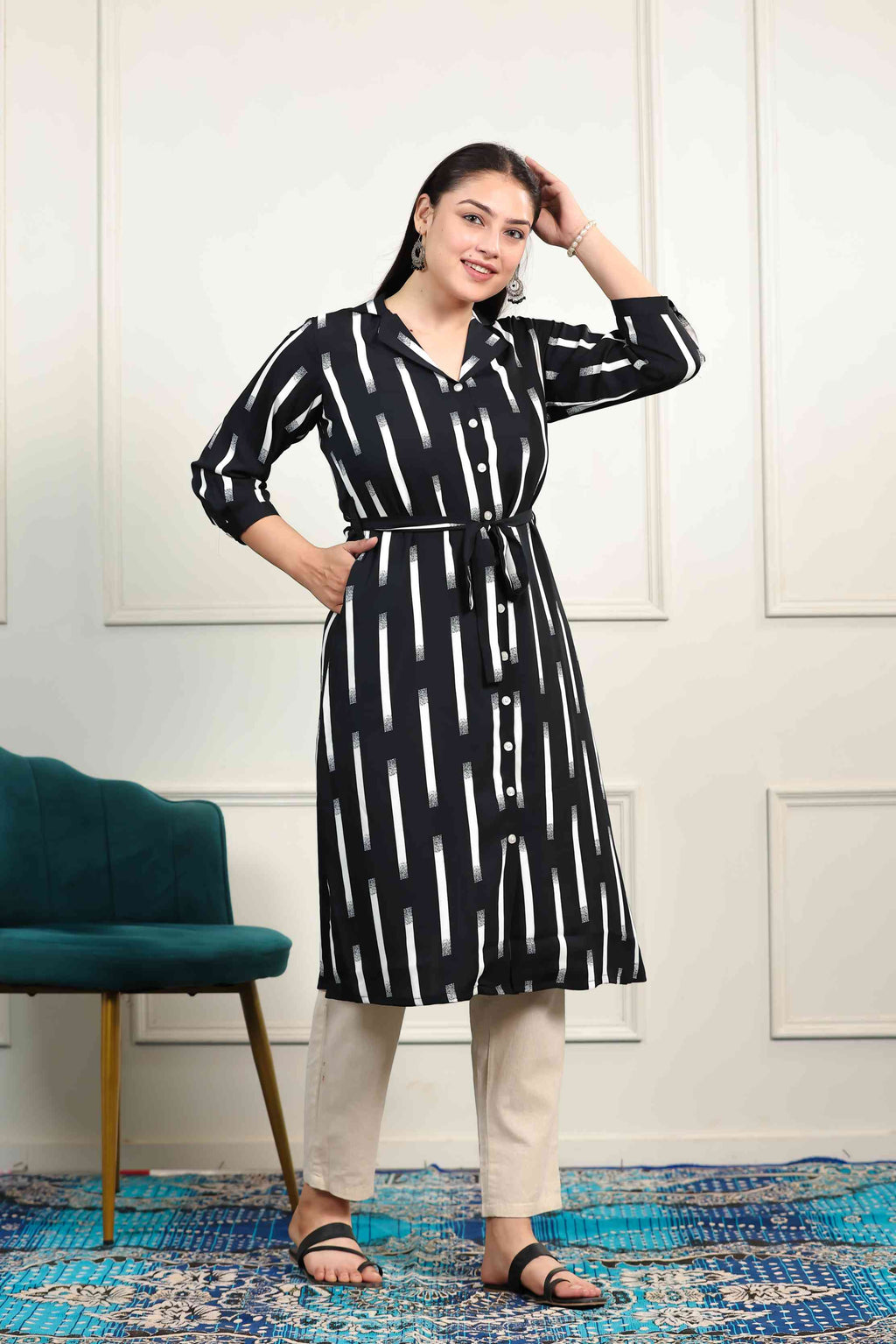 Black Lycra with White Lining Printed Maxi Dress