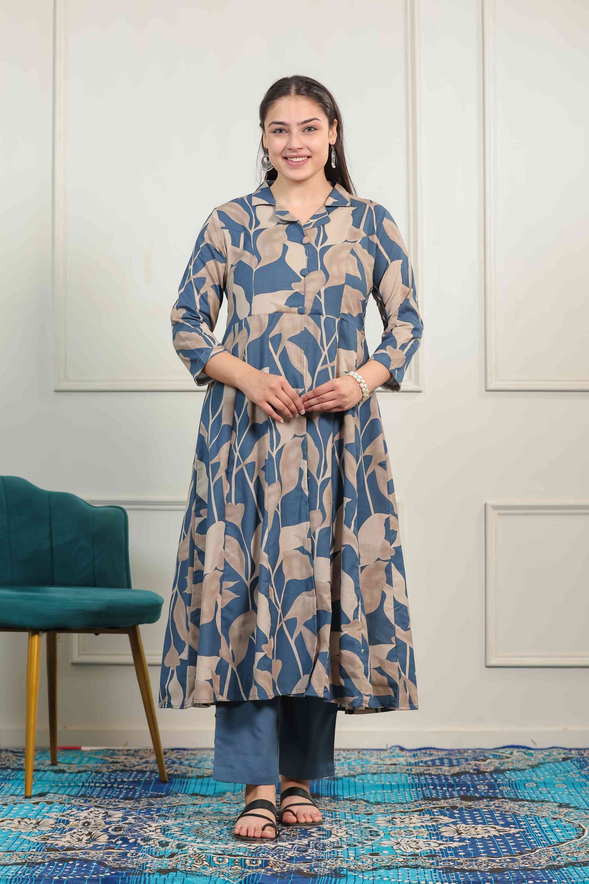 Dark Blue South Cotton Printed Co-ord Set