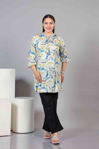 Multicolor Crepe Silk Printed Short Kurti