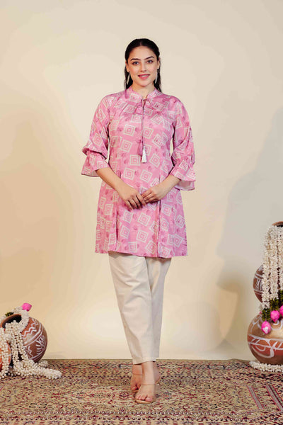 Metallic Pink Crepe Jaipuri Printed Top
