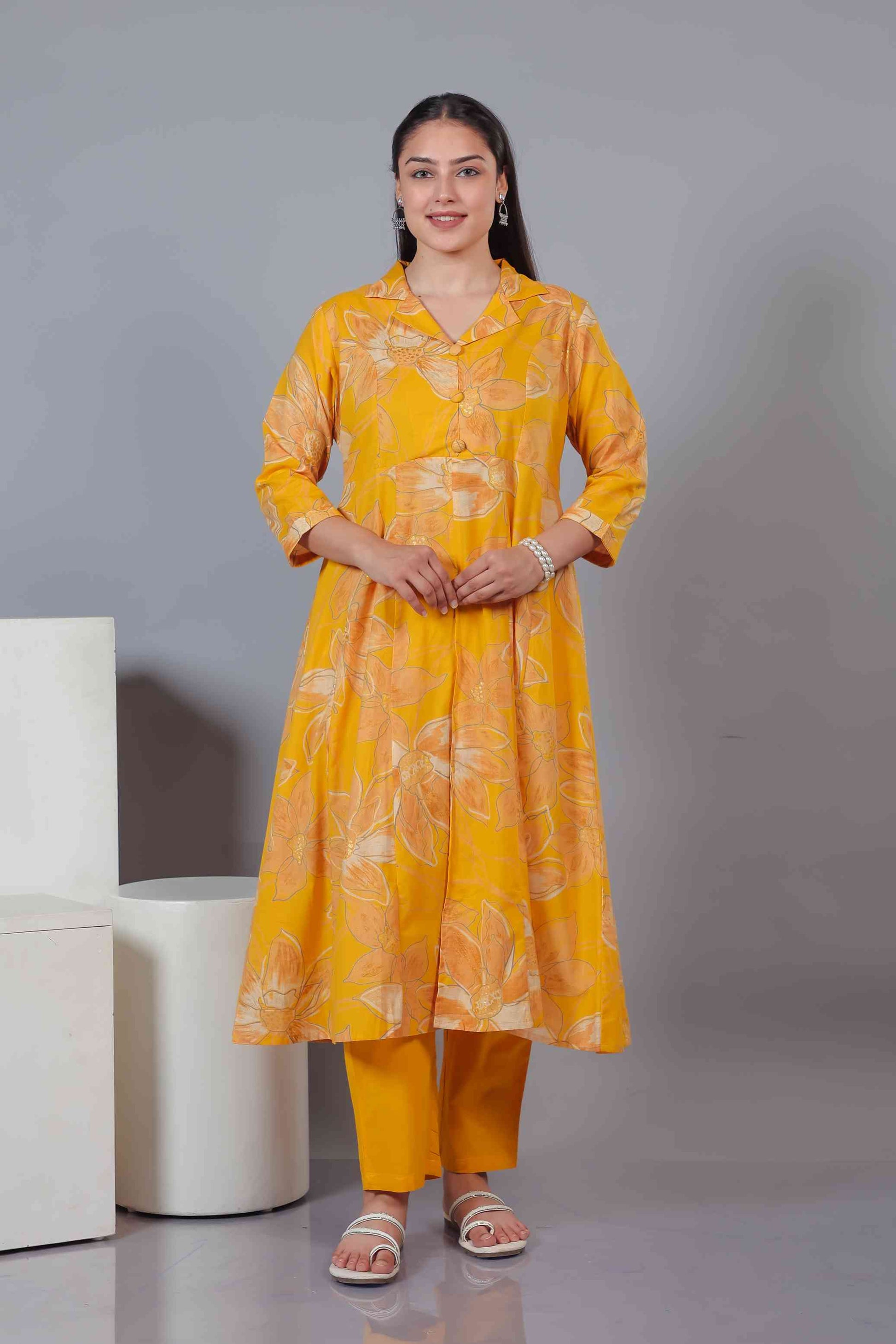 Yellow Cambric Cotton Floral Printed Co-ord Set