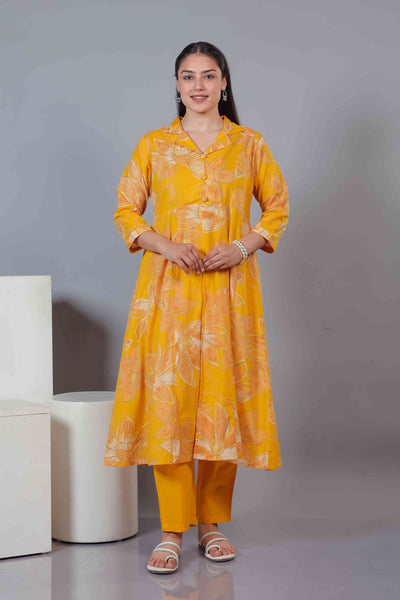 Yellow Cambric Cotton Floral Printed Co-ord Set