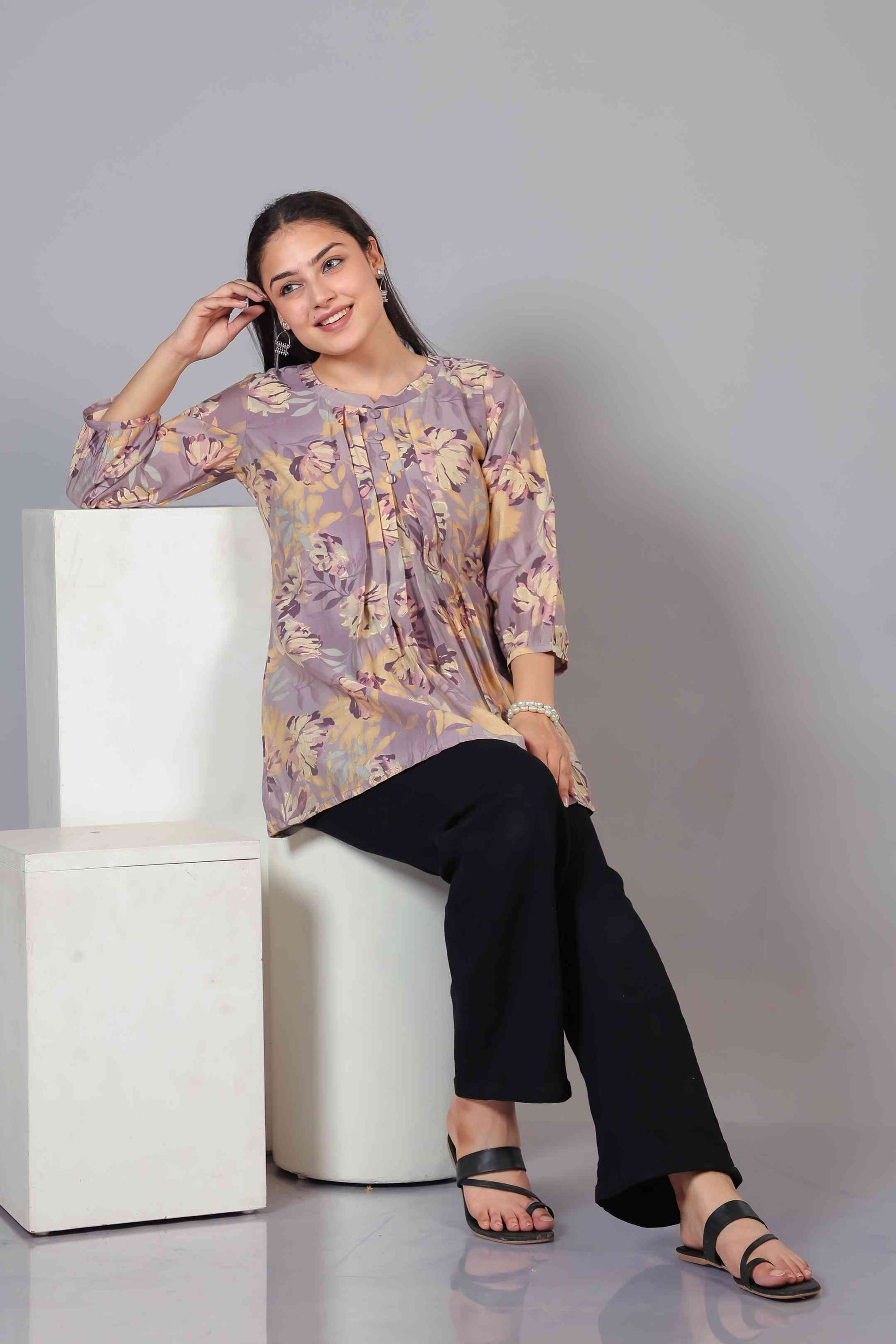 Lavender Muslin Floral Printed Top
