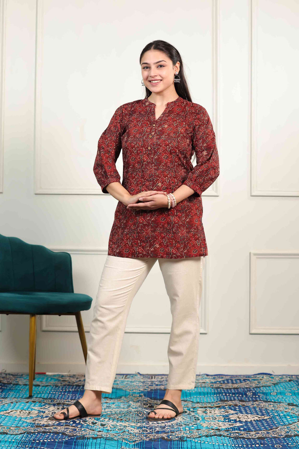 Maroon Cambric Cotton Printed Top