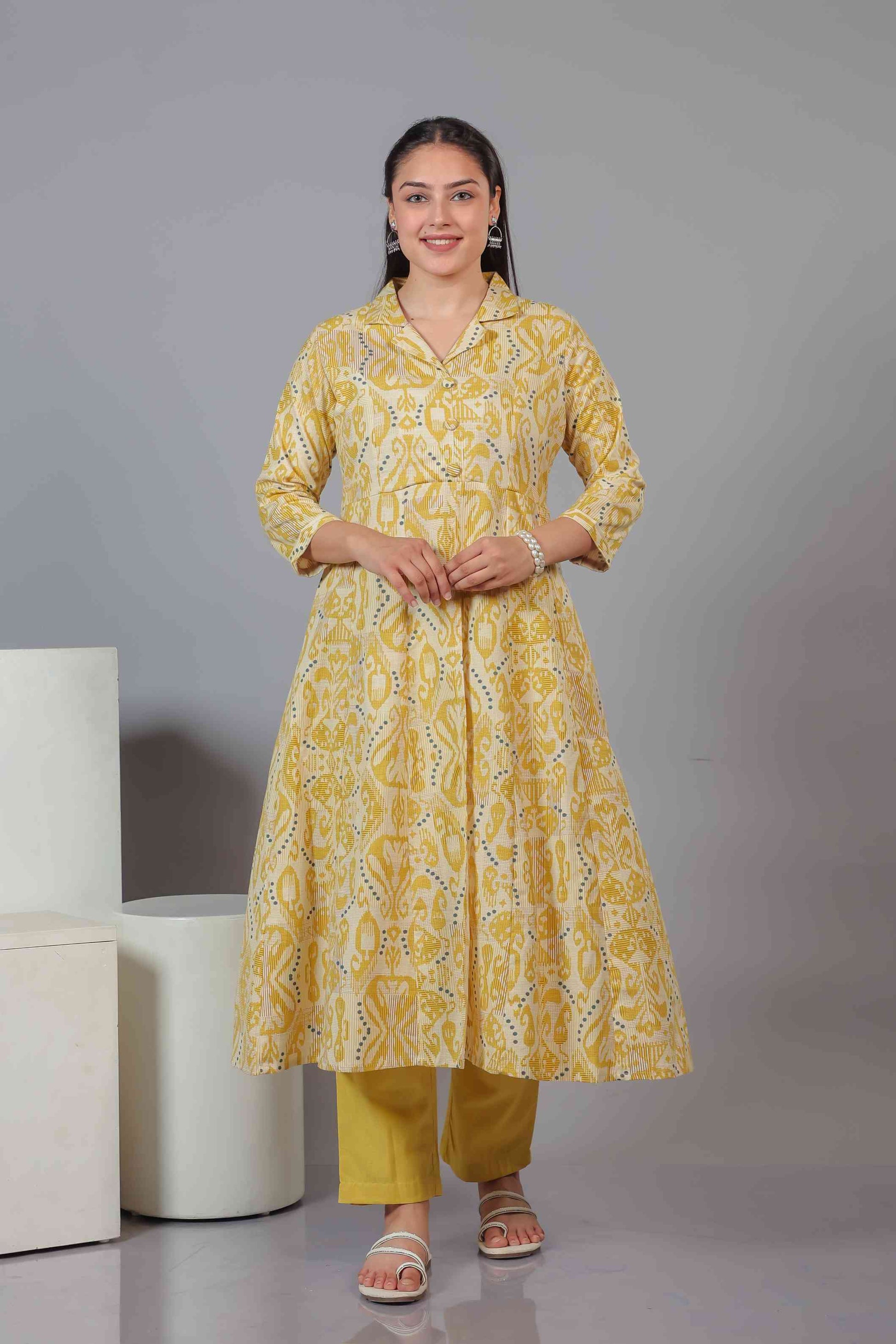 Yellow Slub Cotton Printed Co-ord Set