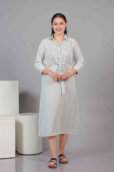 White Lycra with Black Lining Printed Maxi Dress