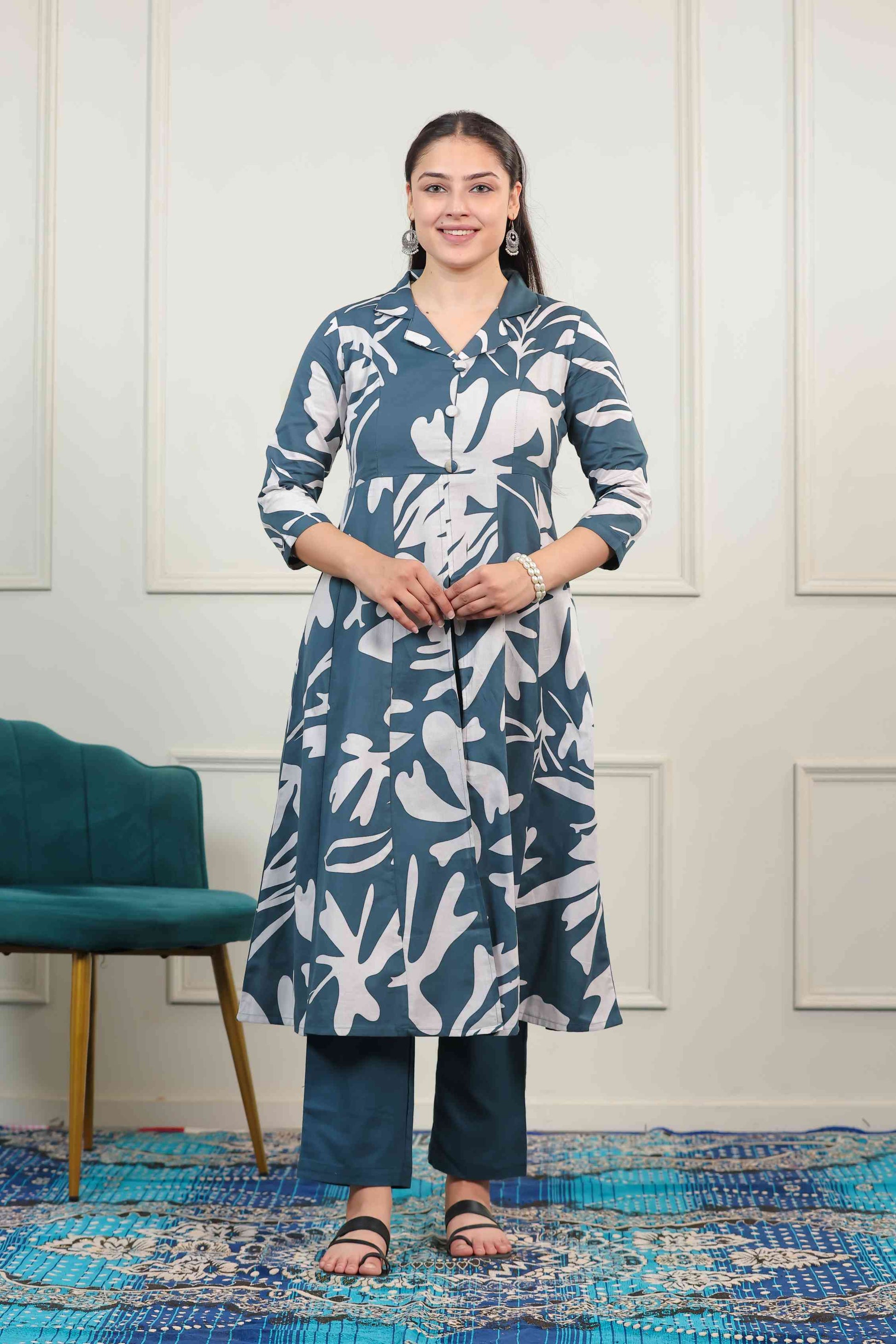 Dark Blue South Cotton Printed Co-ord Set