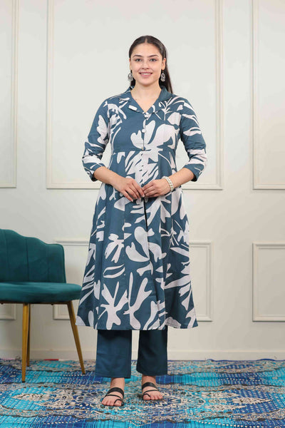 Dark Blue South Cotton Printed Co-ord Set