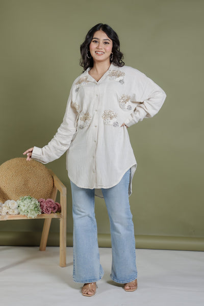 Offwhite Khadi Cotton Shirt with Sequence Handwork