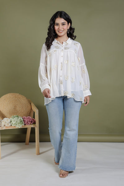 Offwhite Georgette Shirt with Thread Sequence Work