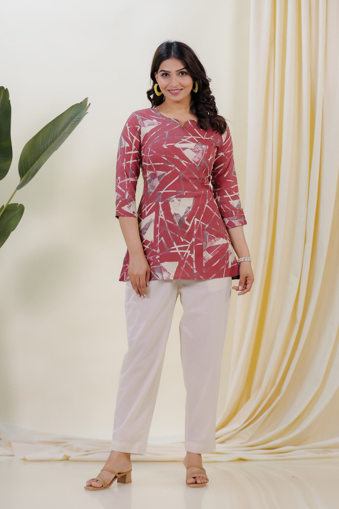 Rust Rayon Printed Top