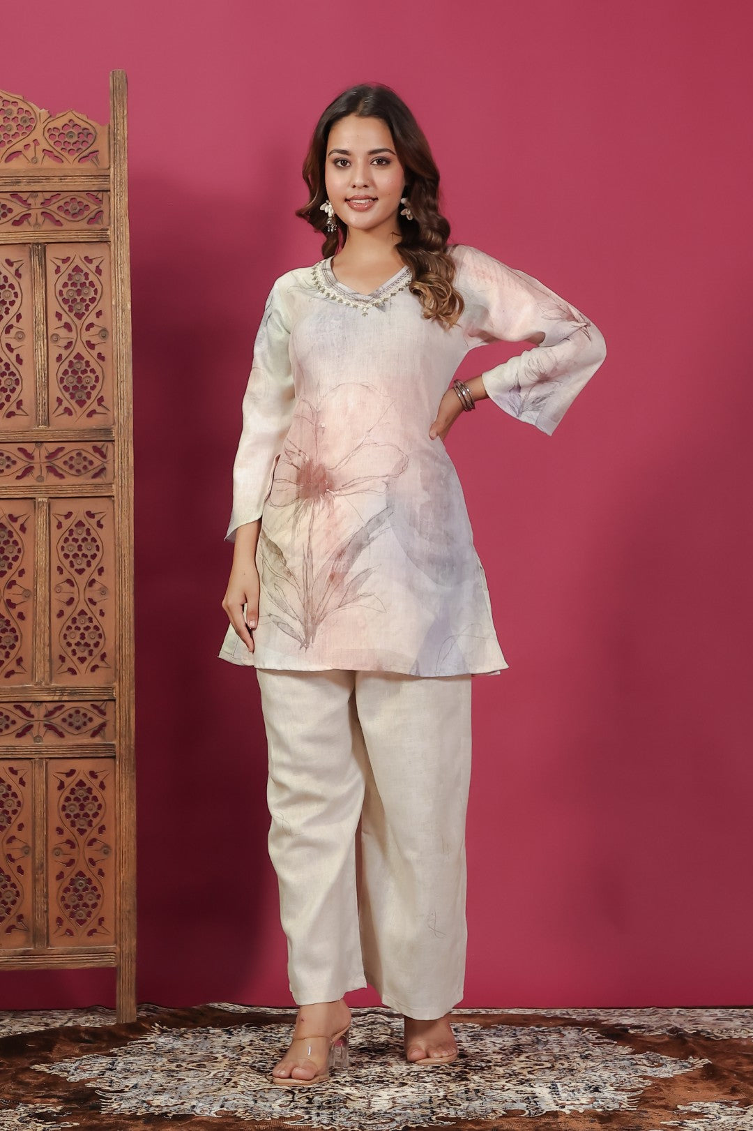 Multicolor Slub Cotton Digital Printed Co-ord Set