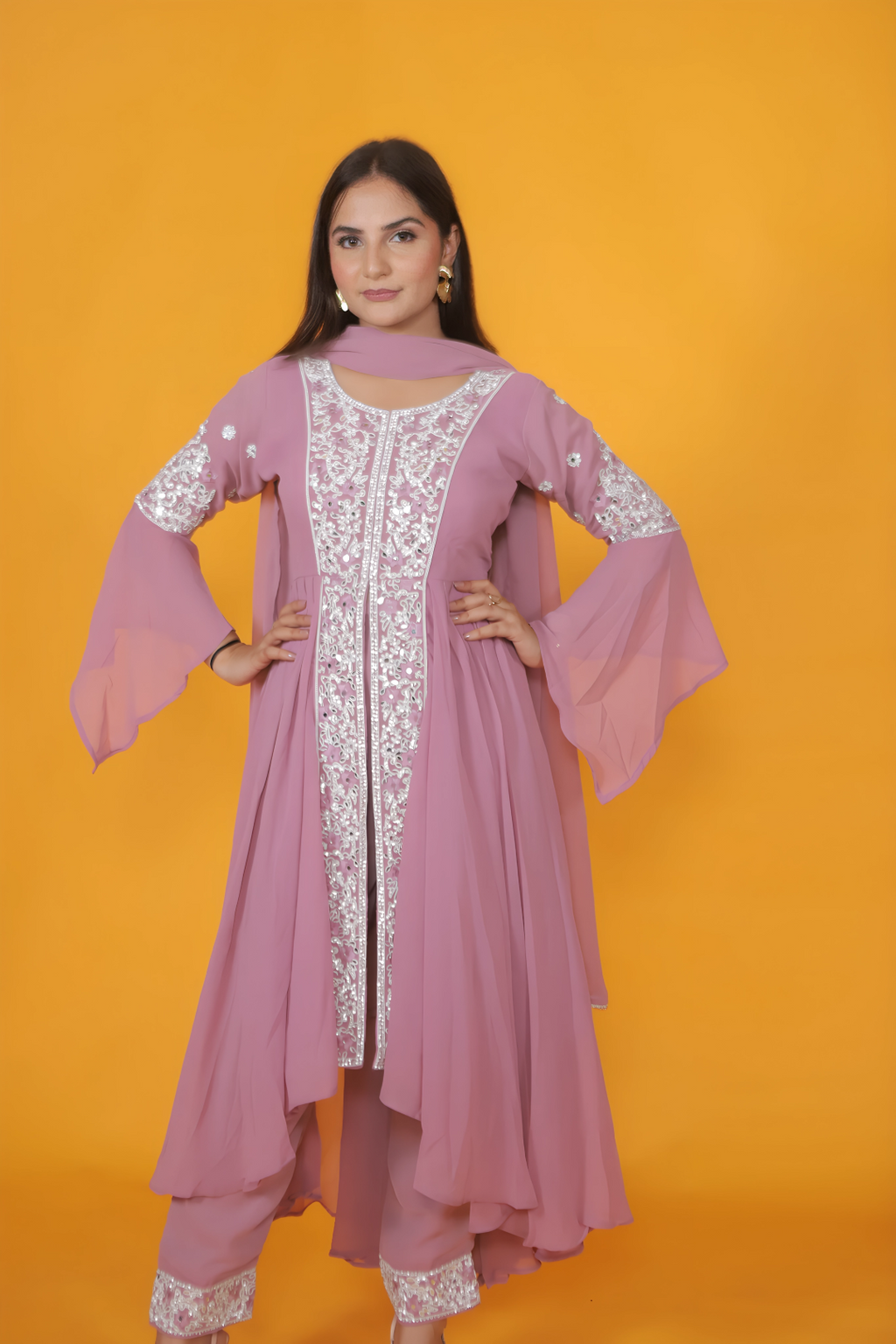 Lavender Georgette Top with Thread Work, Bottom & Dupatta