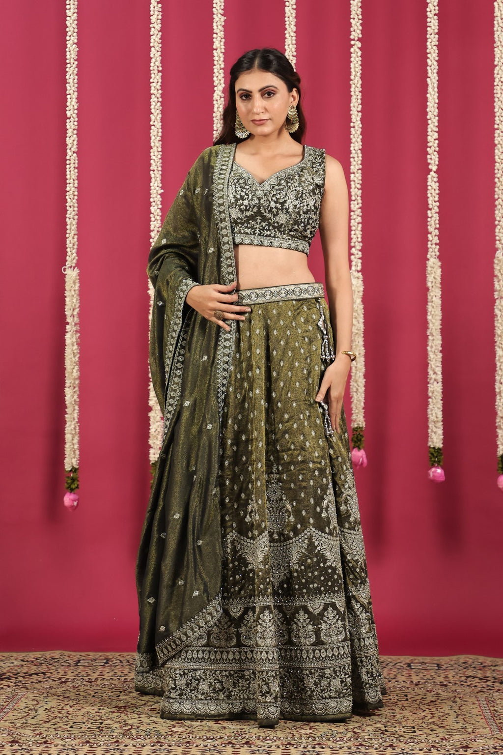 Pastel Green Mosh Silk Blouse with Full Heavy Zari Work, Lehenga & Dupatta