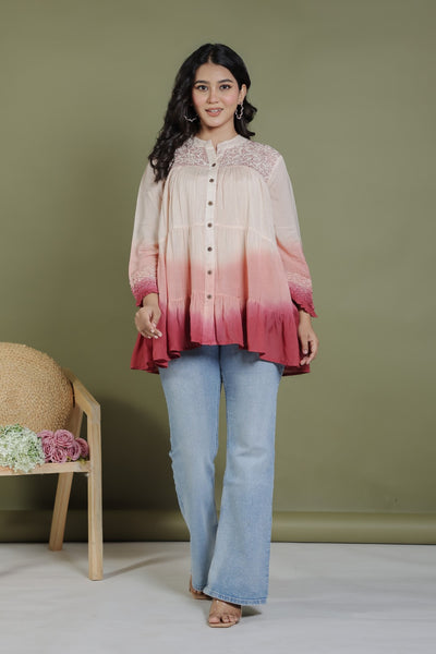 Multicolor Mulmul Cotton Top with Thread Work