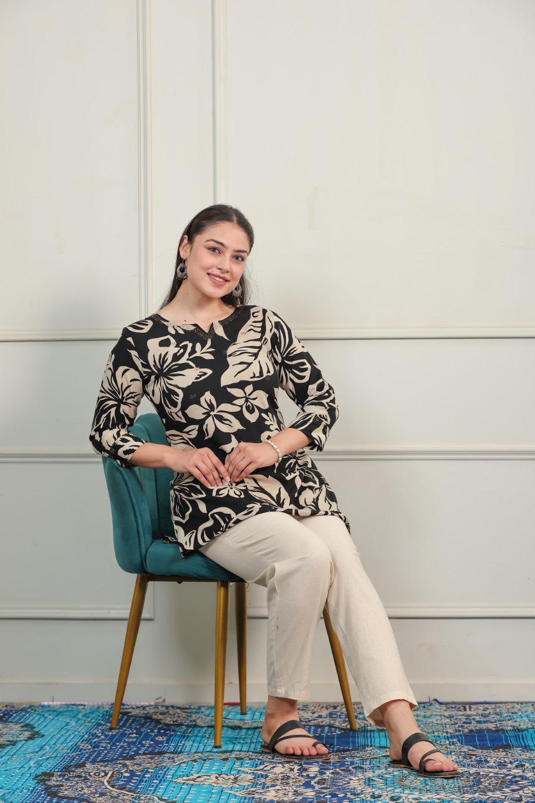 Black Rayon with Floral Printed Top