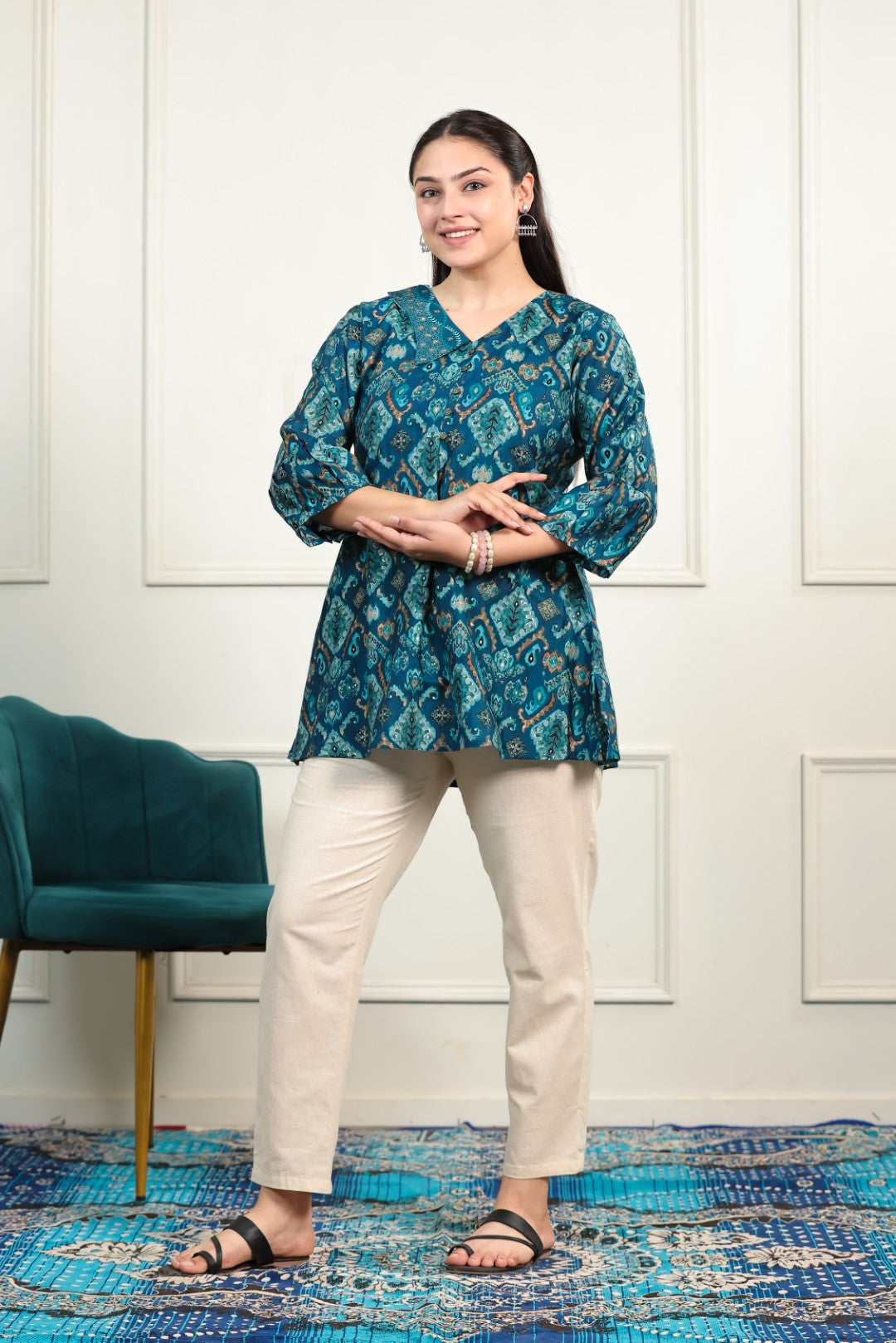 Rama Blue Muslin Printed Top