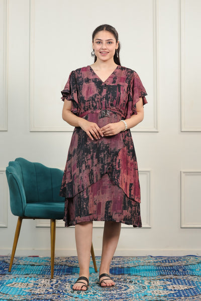 Black Lycra Printed Midi Dress