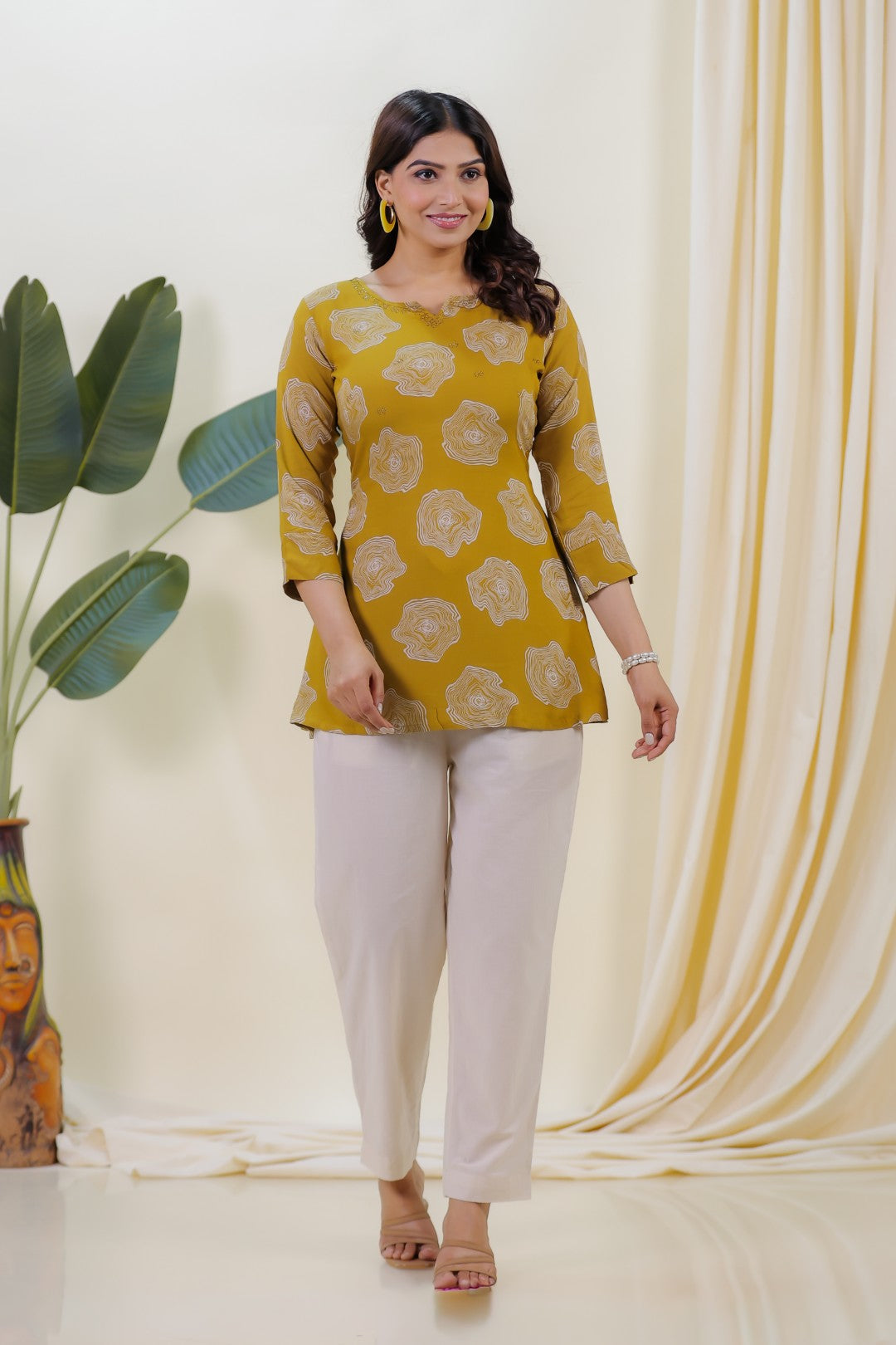 Mustard Yellow Rayon Printed Top