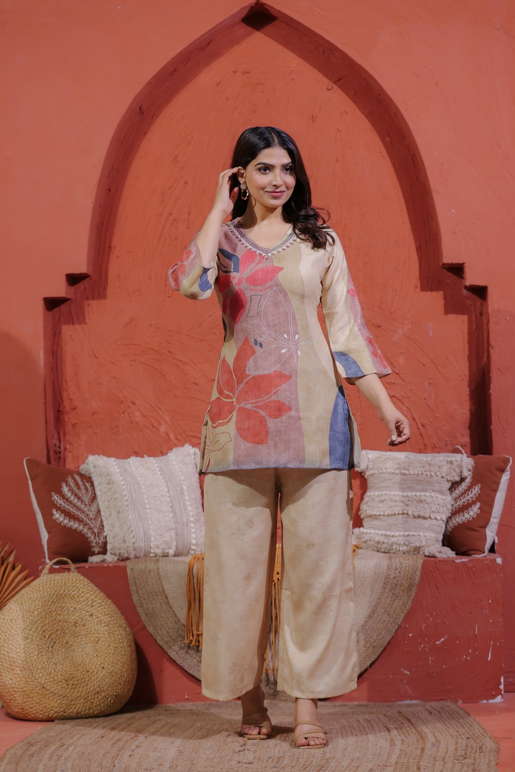 Multicolor Slub Cotton Digital Printed Co-ord Set