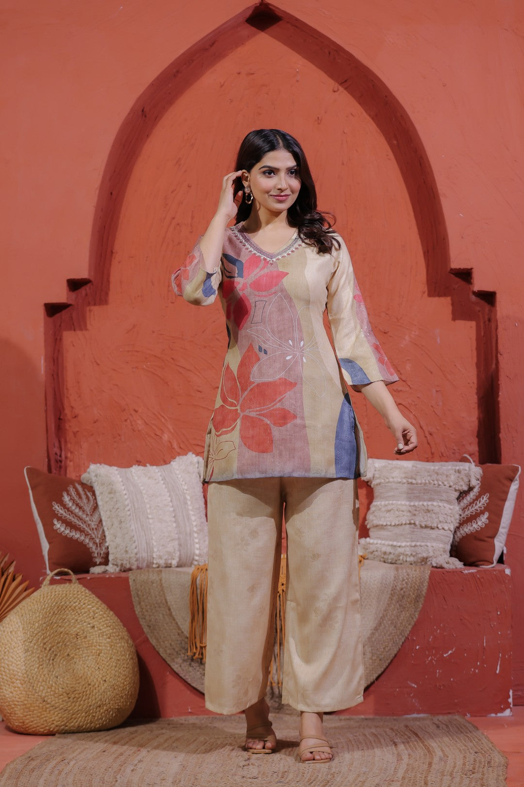 Multicolor Slub Cotton Digital Printed Co-ord Set