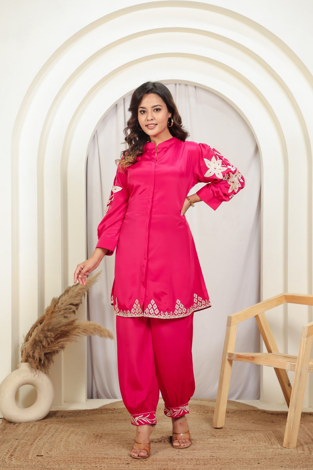 Rani Pink Muslin with Gota Patch Embroidery Co-ord Set