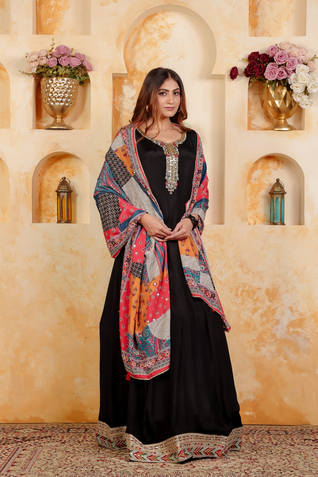 Black Pure Chinon with Zari Handwork Gown & Dupatta
