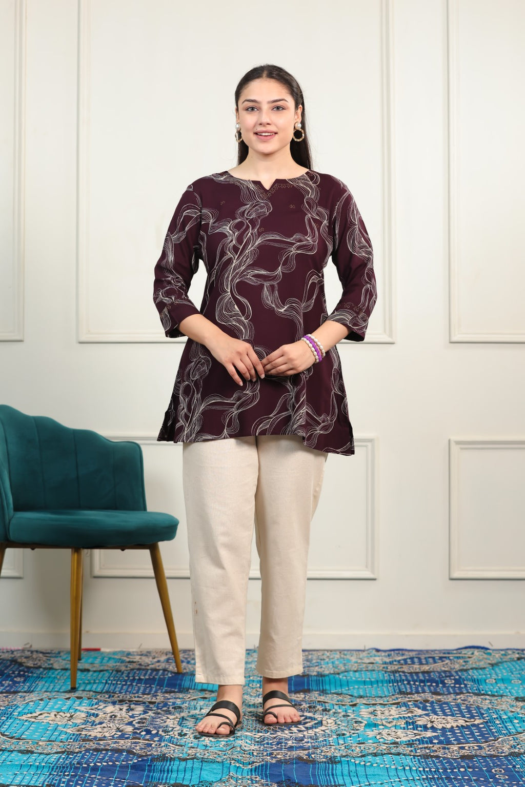 Wine Rayon Printed Top