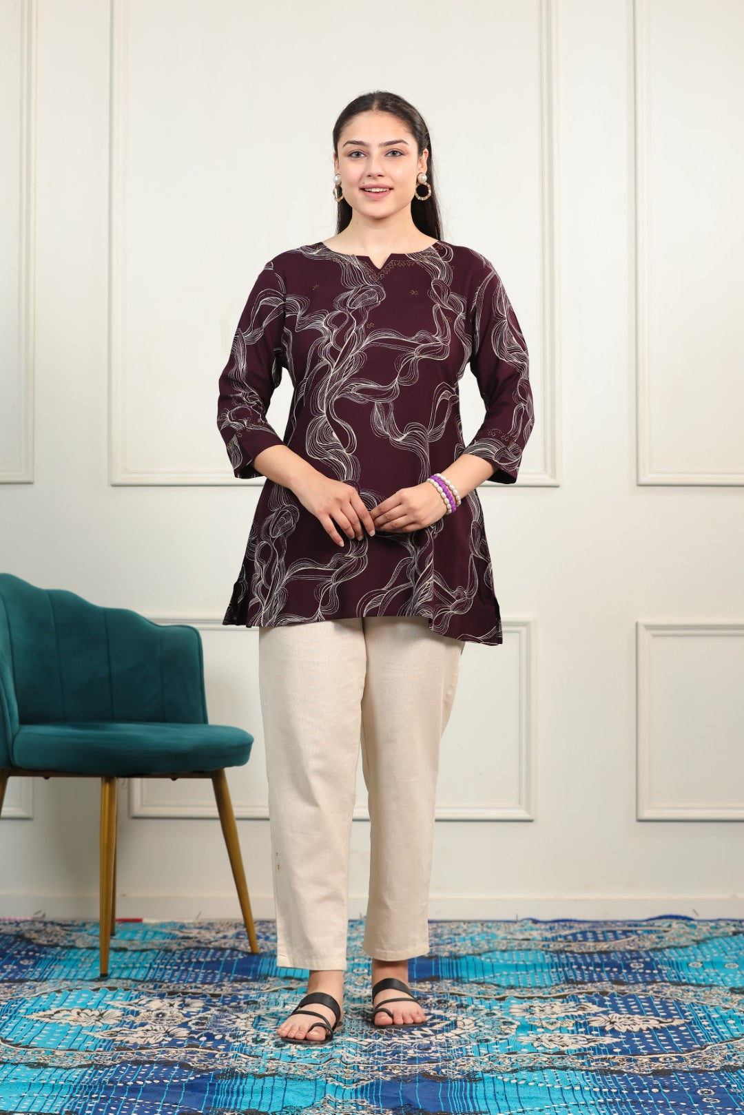 Wine Rayon Printed Top