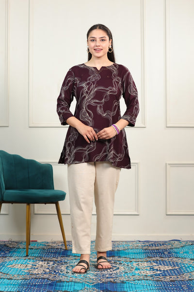 Wine Rayon Printed Top