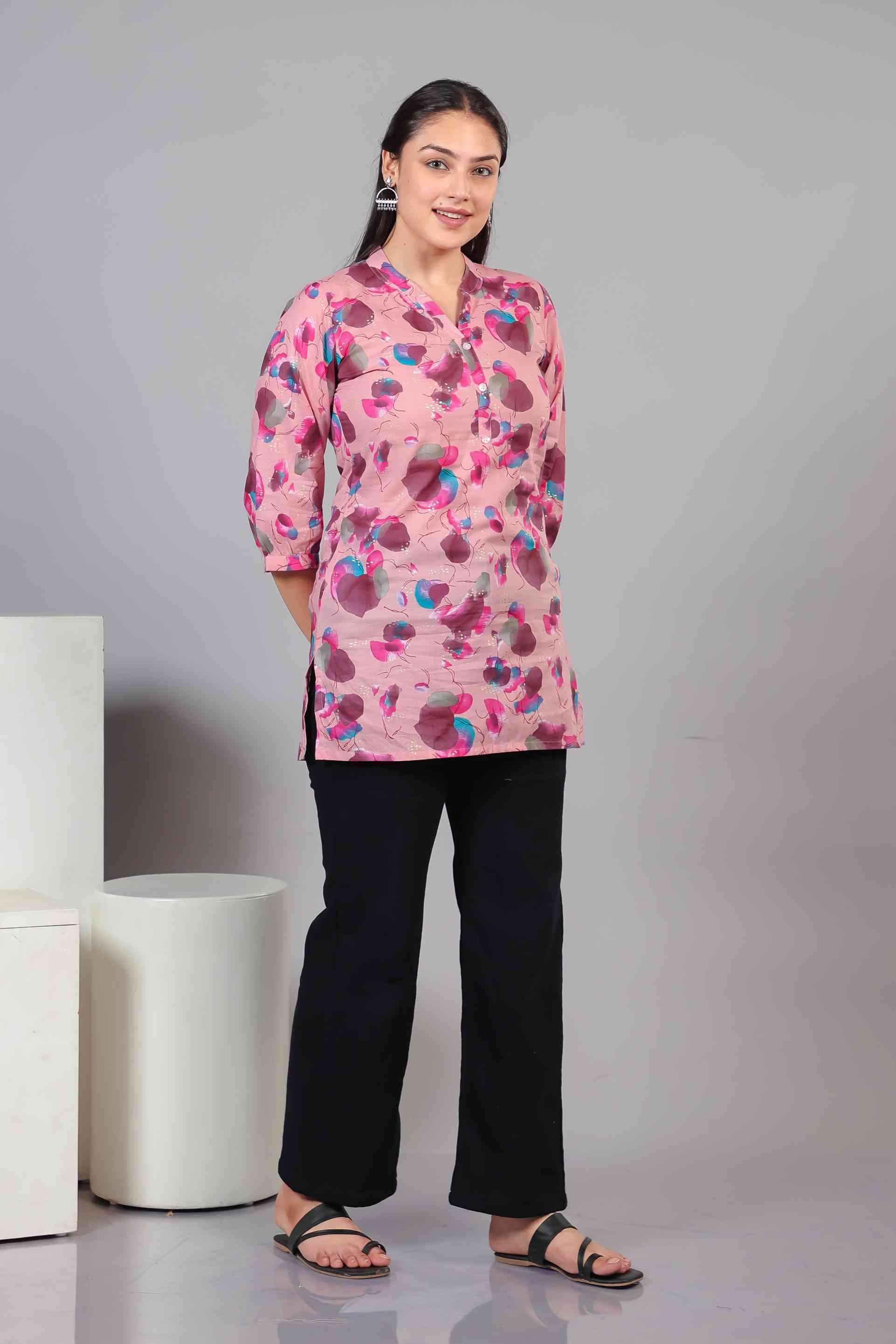 Pink Cambric Cotton Printed Top