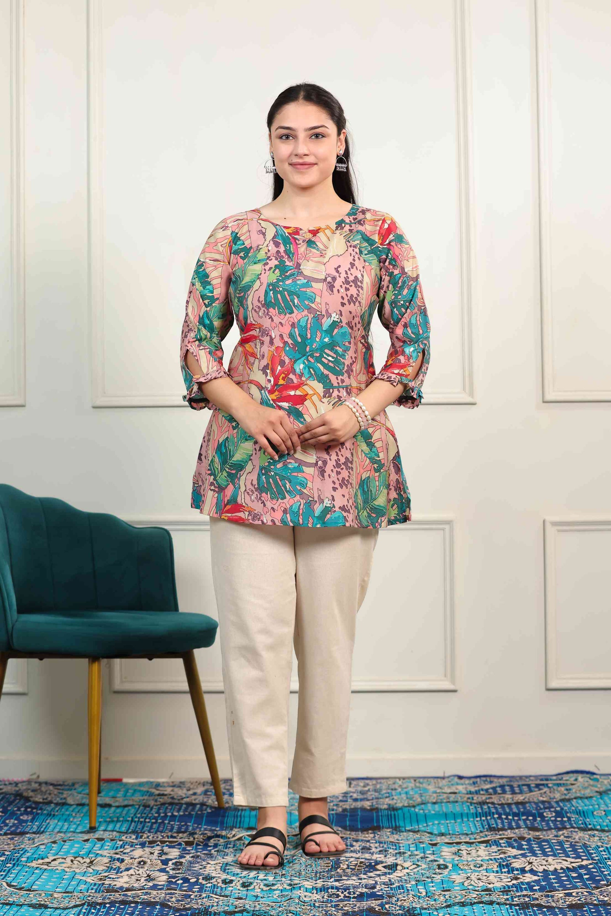 Multi Color Muslin Printed Short Kurti
