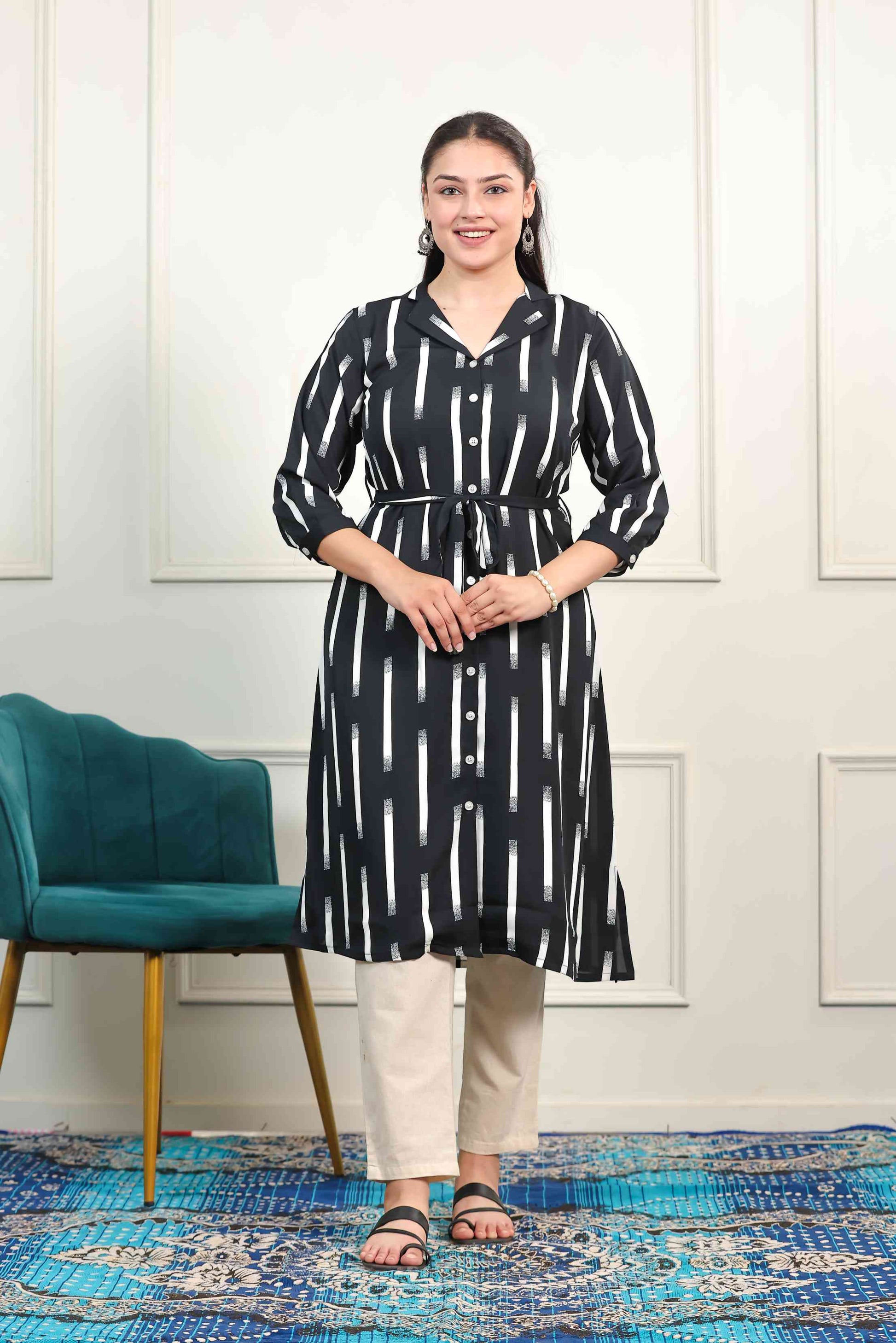 Black Lycra with White Lining Printed Maxi Dress