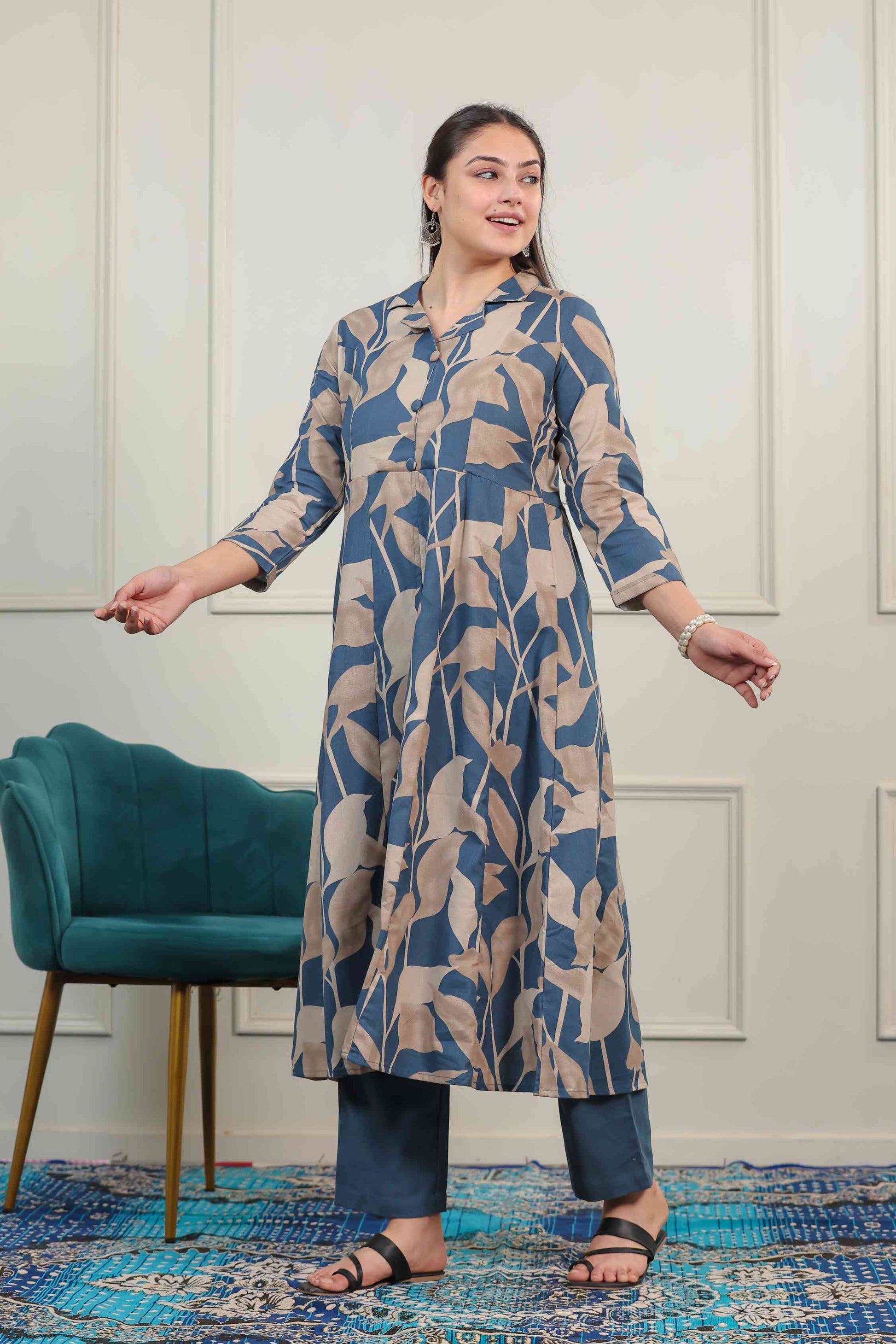 Dark Blue South Cotton Printed Co-ord Set