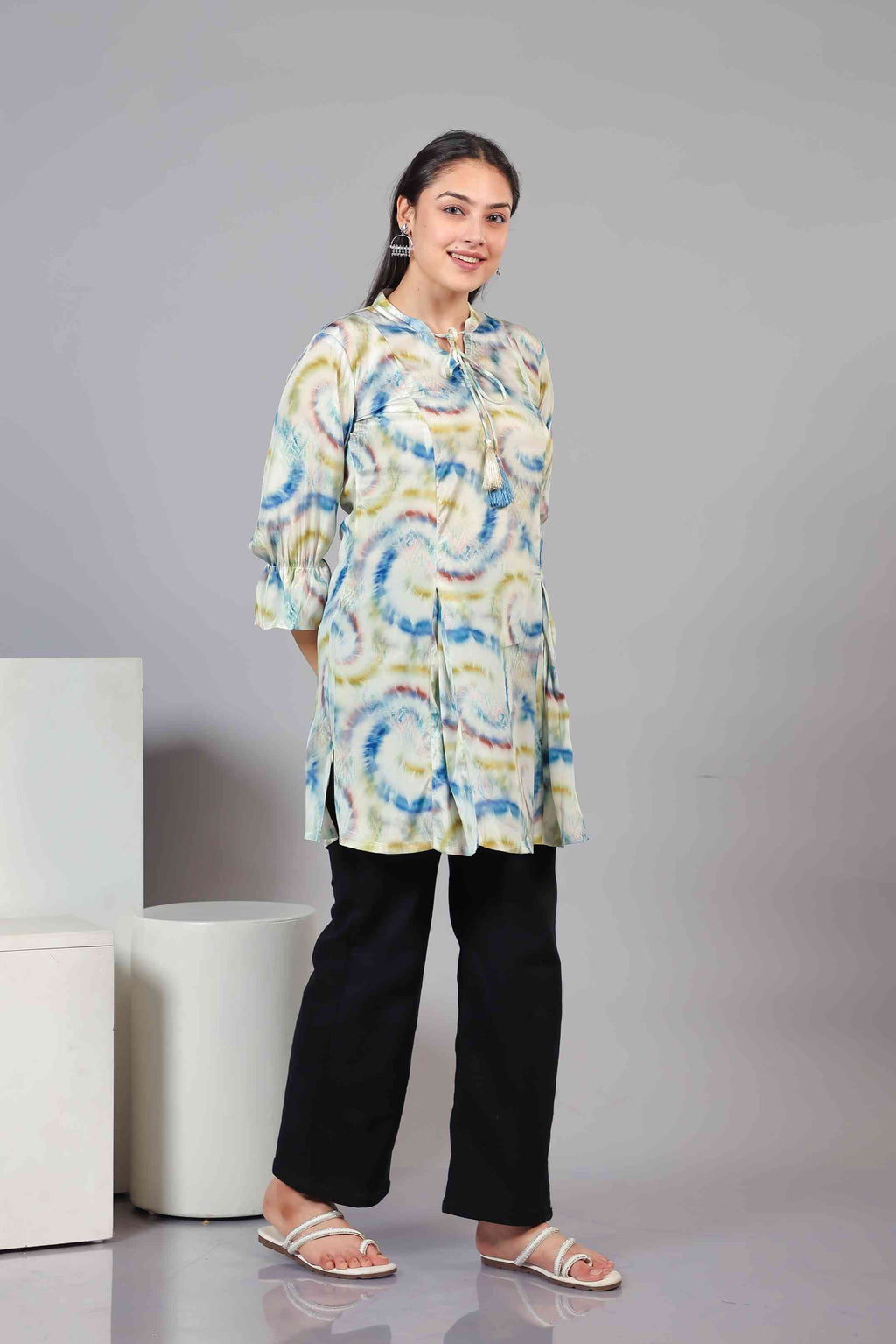 Multicolor Crepe Silk Printed Short Kurti