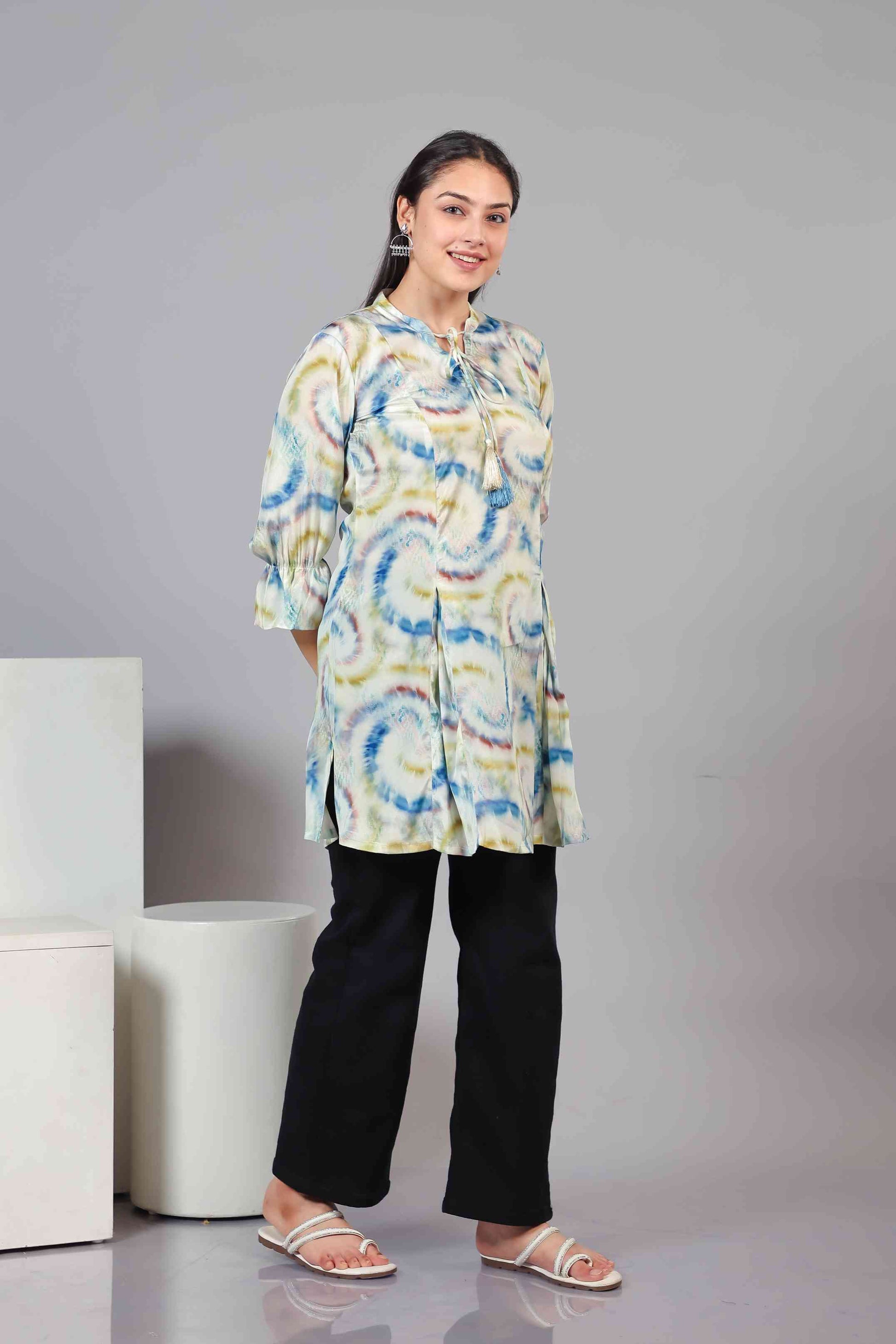 Multicolor Crepe Silk Printed Short Kurti