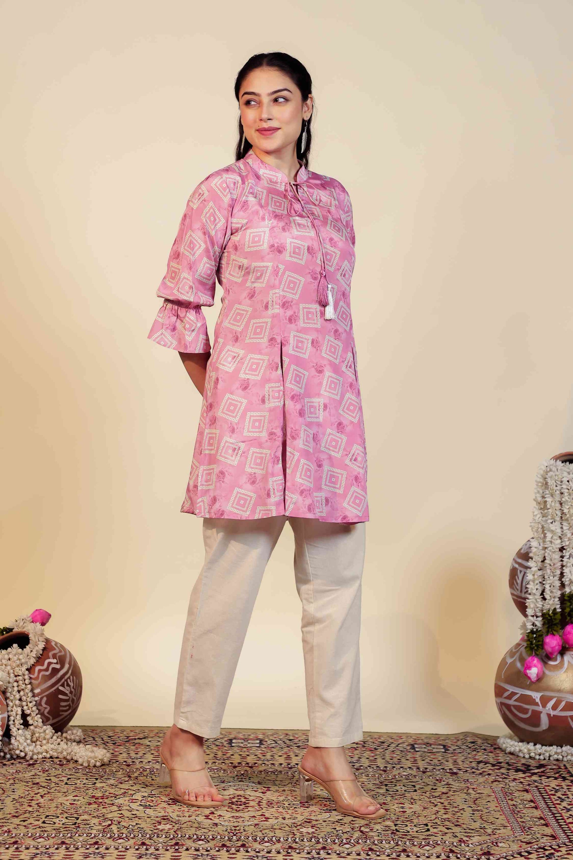 Metallic Pink Crepe Jaipuri Printed Top
