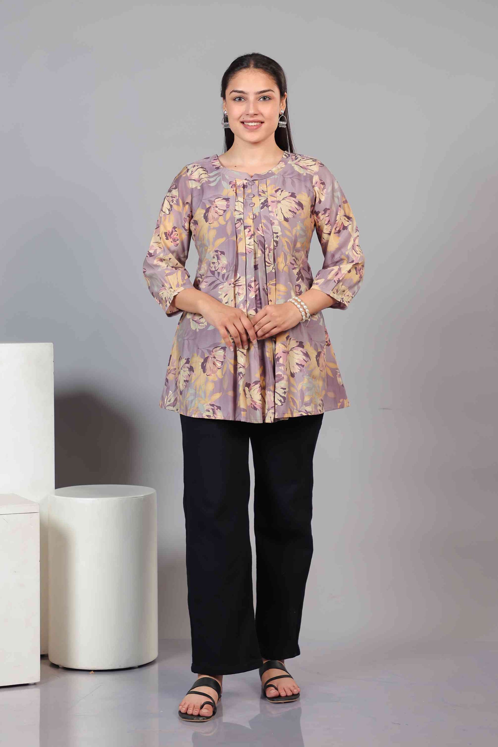 Lavender Muslin Floral Printed Top