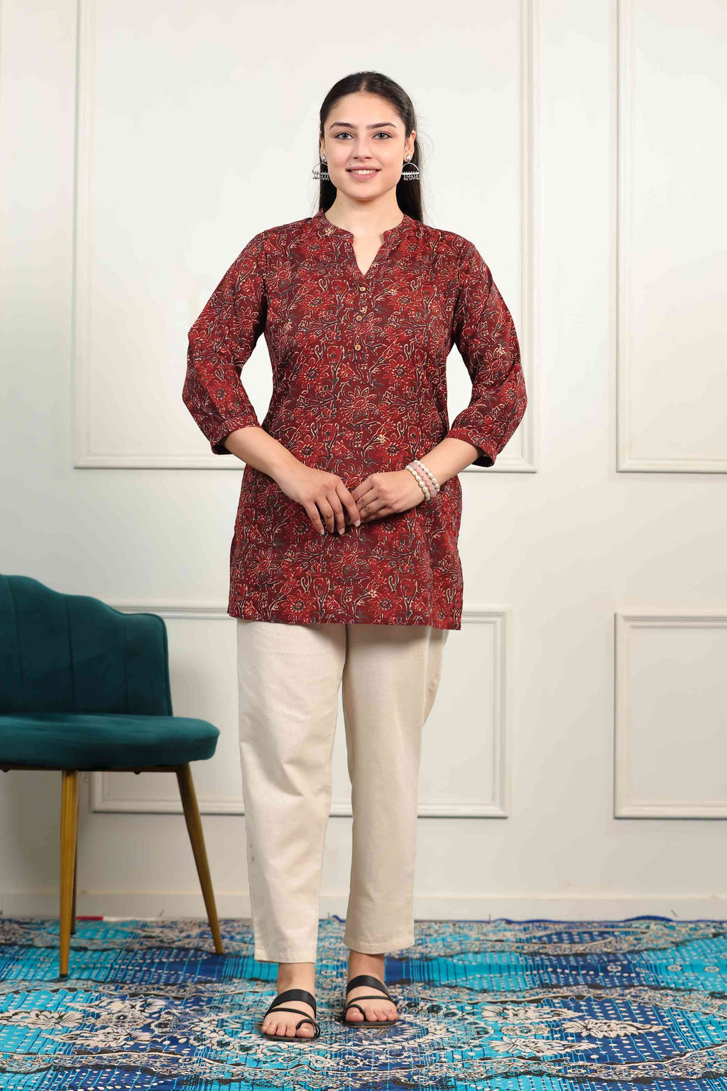 Maroon Cambric Cotton Printed Top