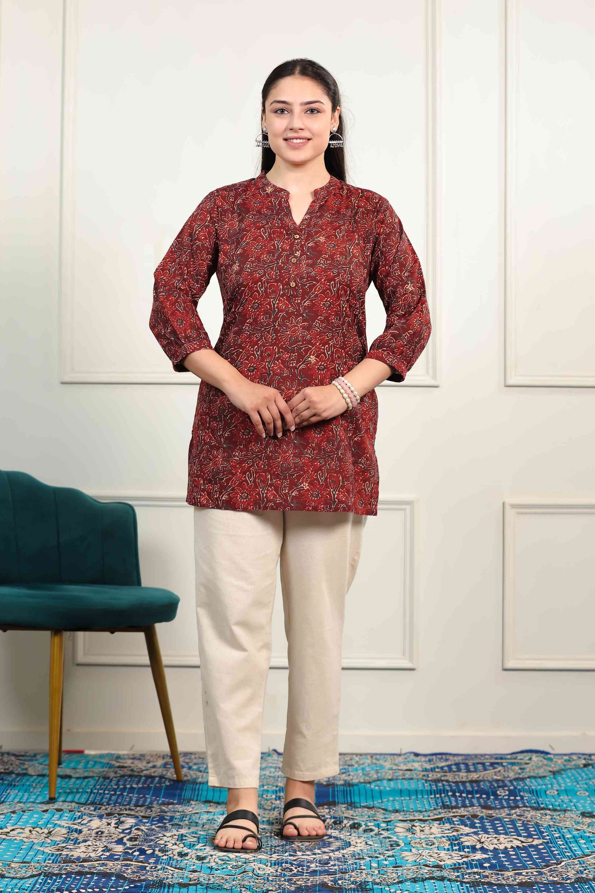 Maroon Cambric Cotton Printed Top