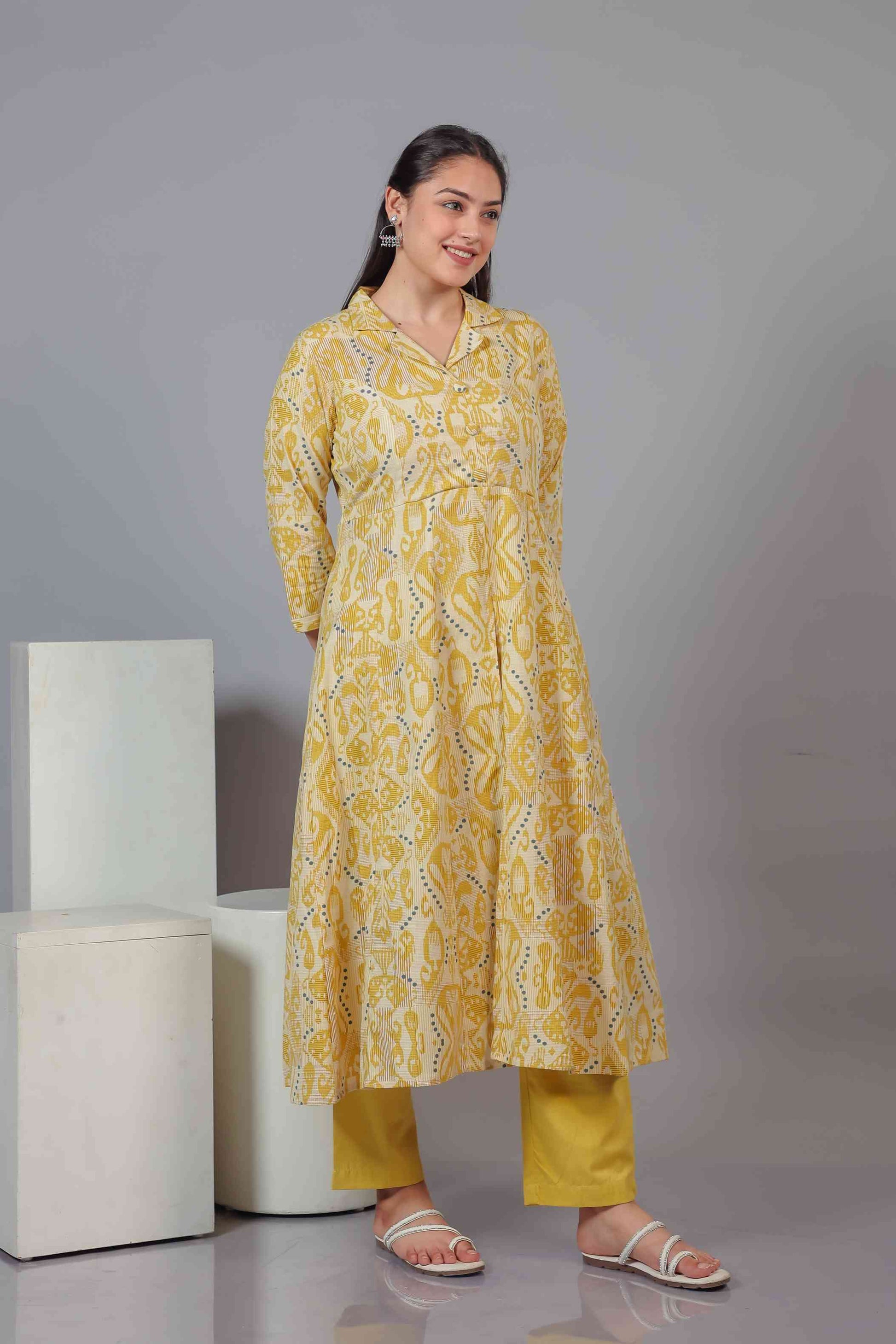 Yellow Slub Cotton Printed Co-ord Set