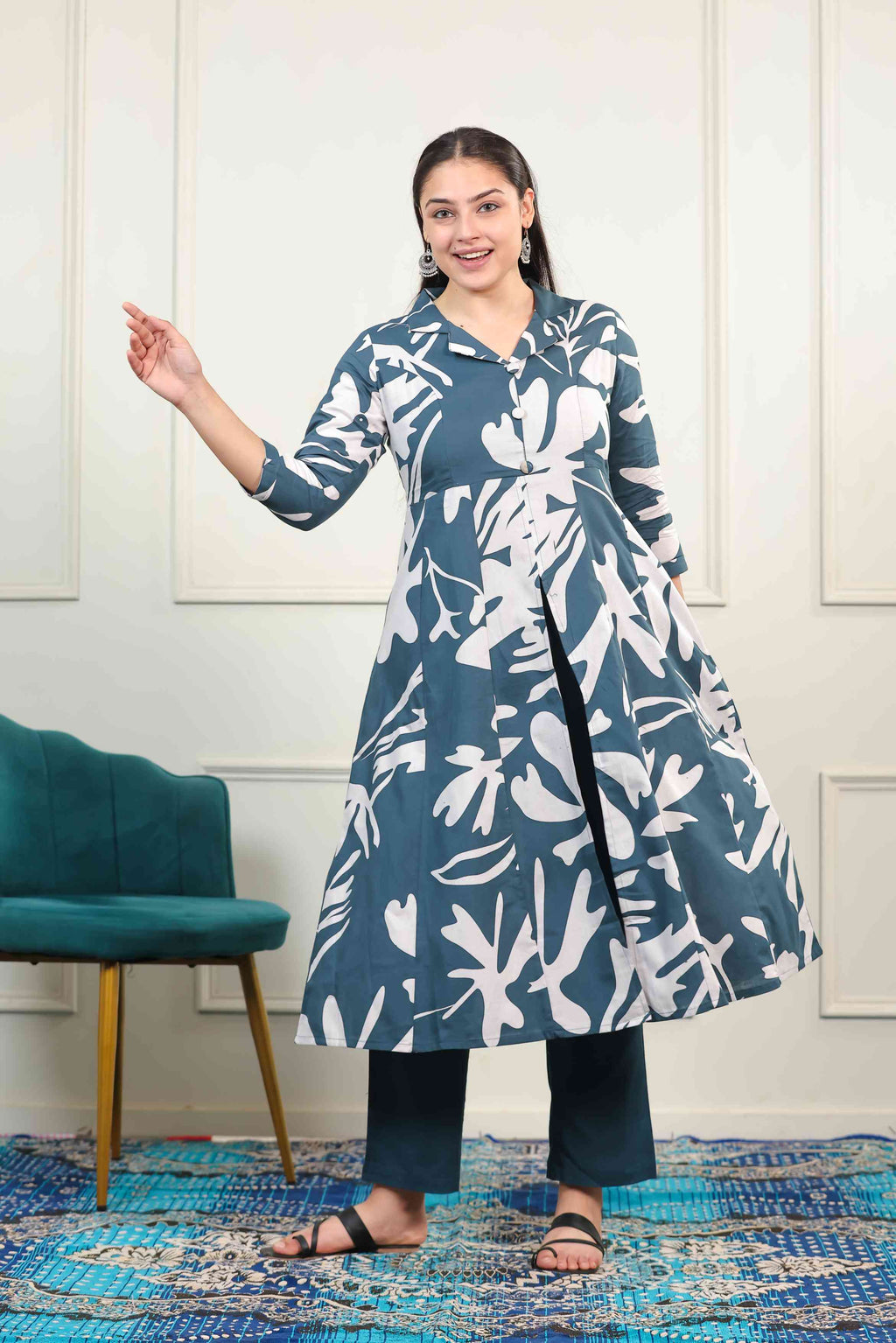 Dark Blue South Cotton Printed Co-ord Set