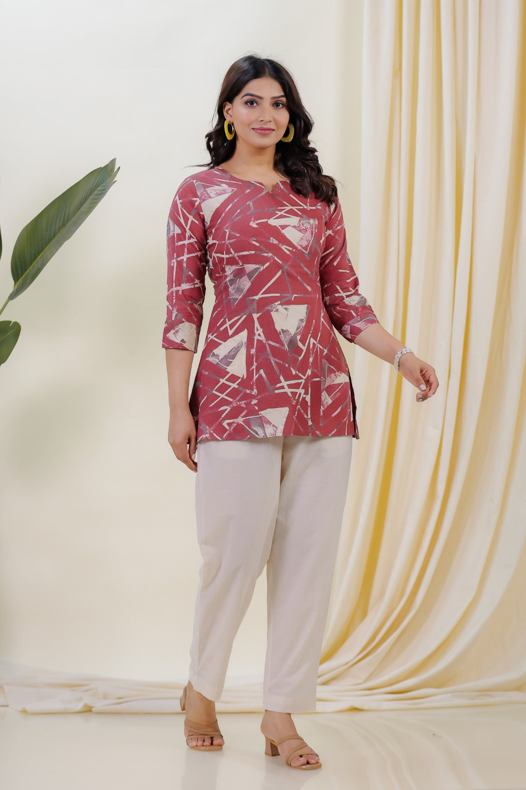 Rust Rayon Printed Top