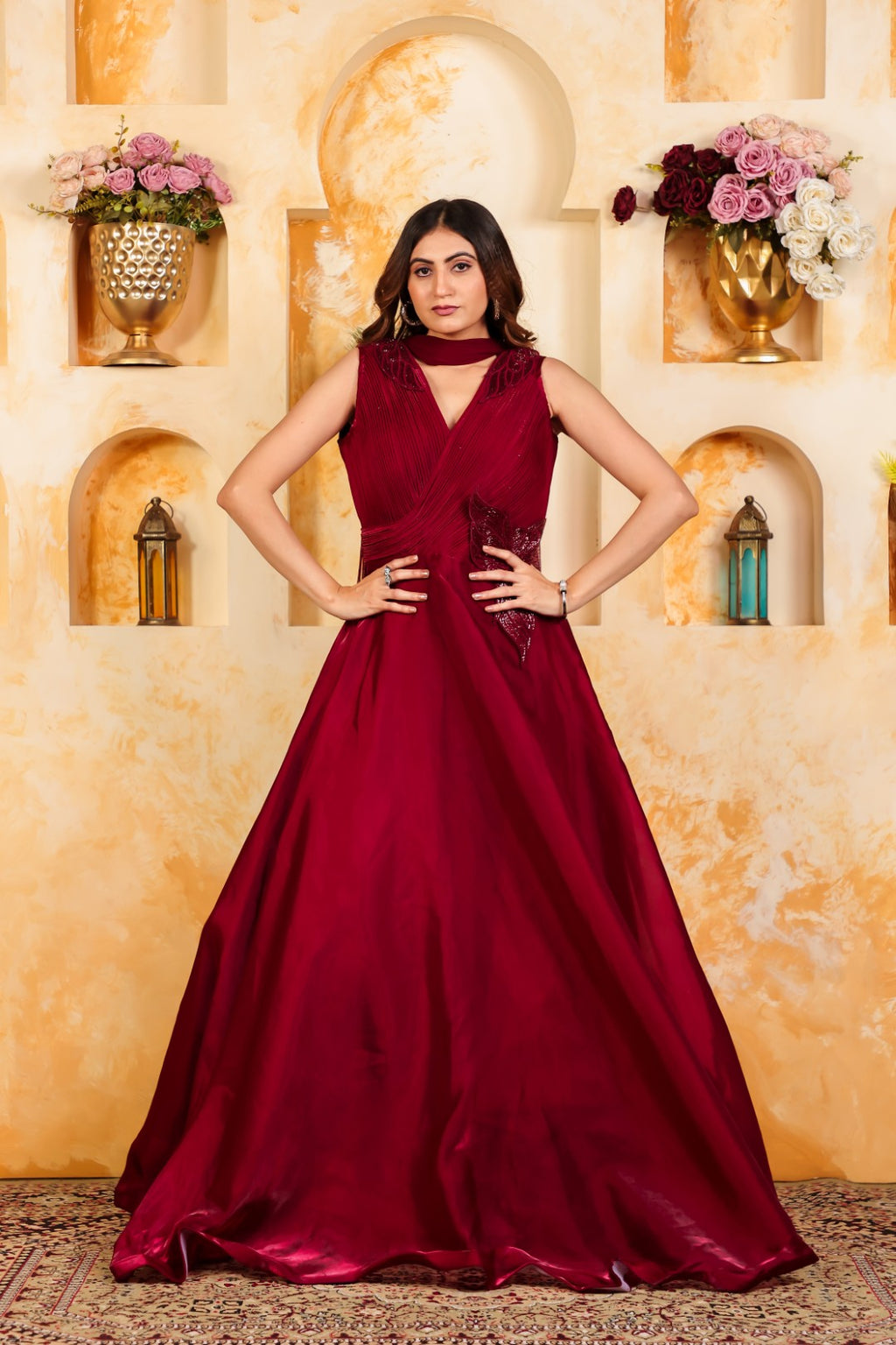 Maroon Jimmy Choo Fancy Stylish Gown & Dupatta