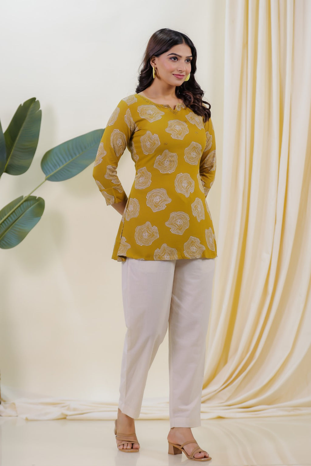 Mustard Yellow Rayon Printed Top