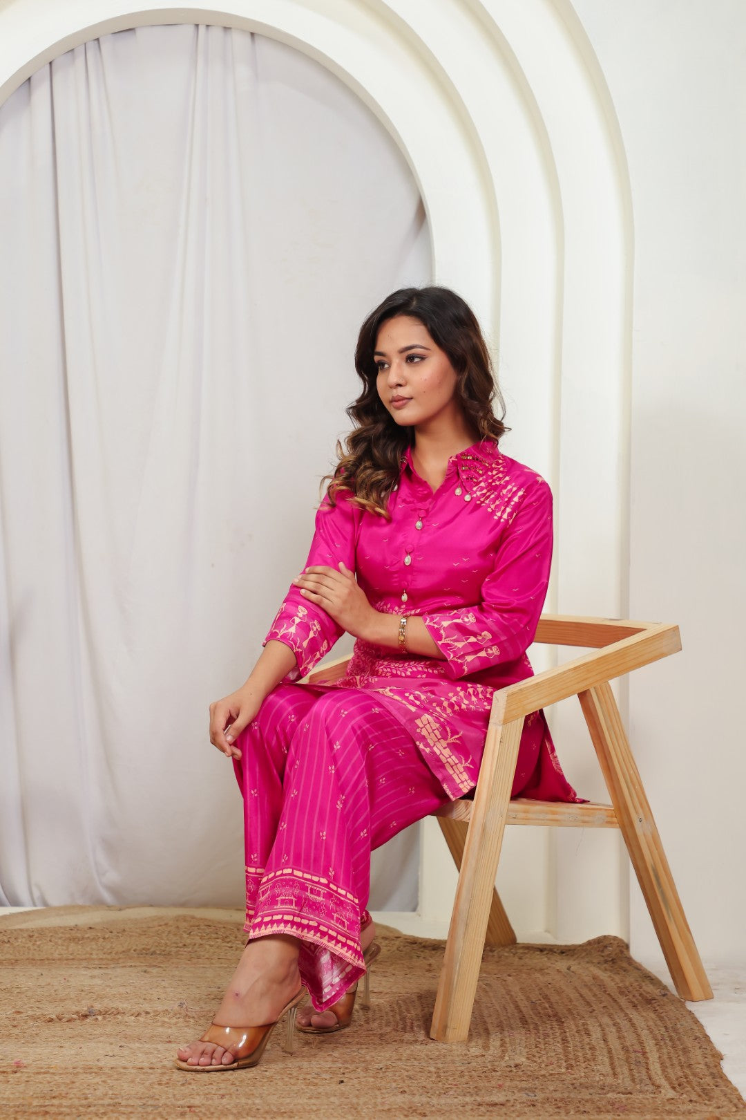 Rani Pink Silk with Tree Printed Co-ord Set