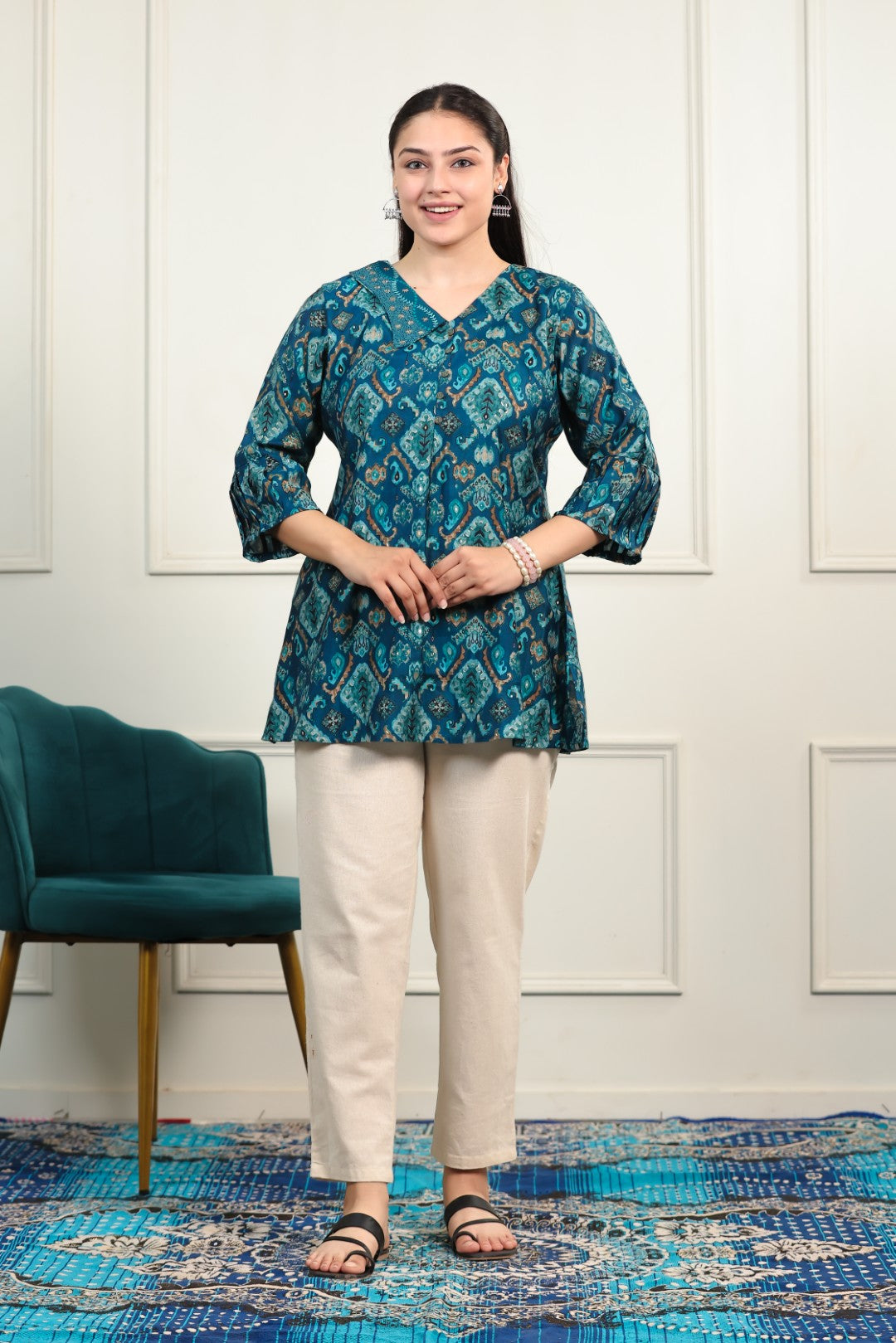 Rama Blue Muslin Printed Top